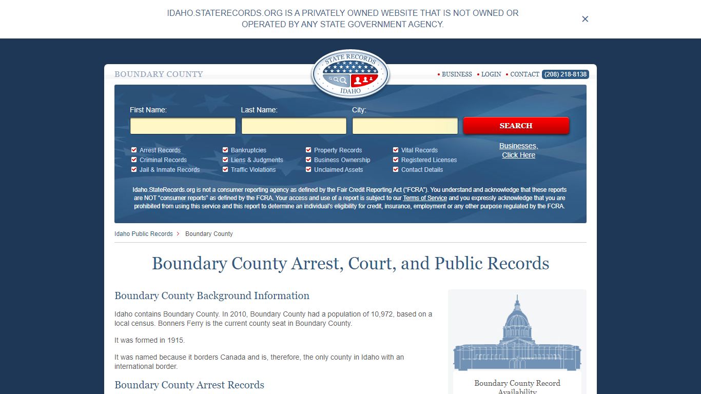 Boundary County Arrest, Court, and Public Records