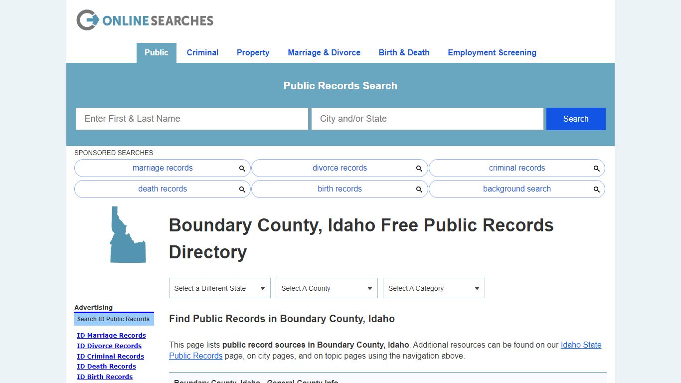 Boundary County, Idaho Public Records Directory - OnlineSearches.com